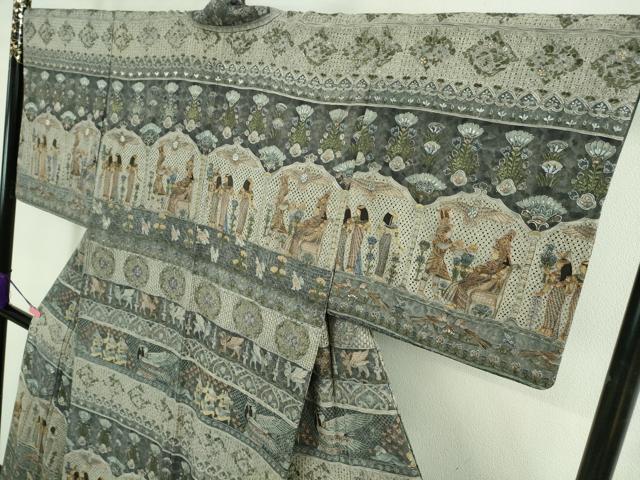 平和屋本店■極上 中国三大刺繍 スワトウ刺繍 汕頭刺繍 相良刺繍 訪問着 エジプト壁画文様 金糸 逸品 未使用 DZAB0197kh5