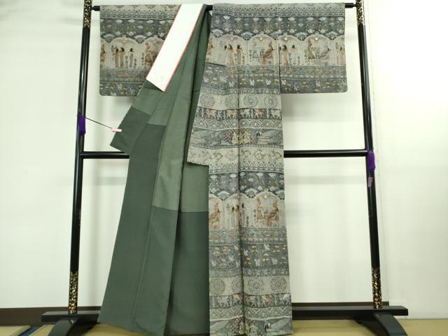 平和屋本店■極上 中国三大刺繍 スワトウ刺繍 汕頭刺繍 相良刺繍 訪問着 エジプト壁画文様 金糸 逸品 未使用 DZAB0197kh5