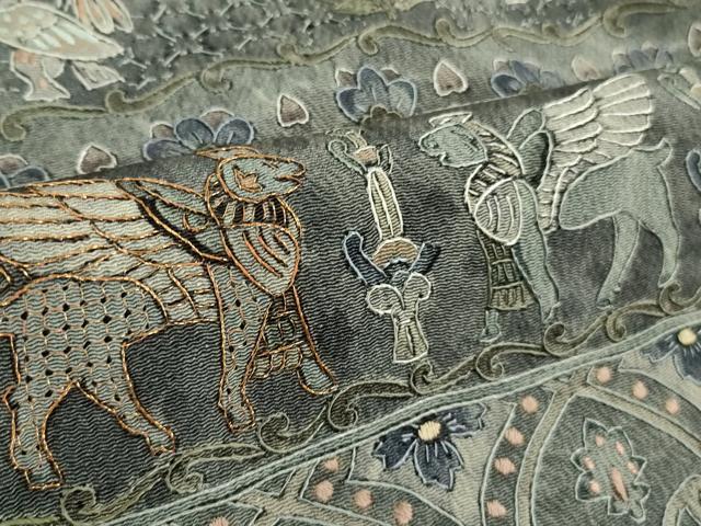 平和屋本店■極上 中国三大刺繍 スワトウ刺繍 汕頭刺繍 相良刺繍 訪問着 エジプト壁画文様 金糸 逸品 未使用 DZAB0197kh5