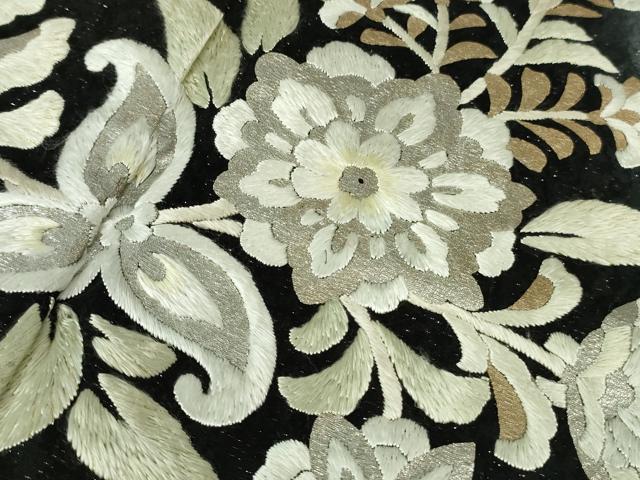 平和屋本店■極上 訪問着 総手刺繍 花唐草文 暈し染め 金銀糸 銀通し地 白×黒 逸品 DZAB0198kh5