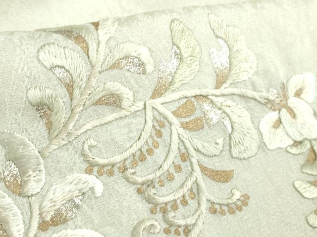 平和屋本店■極上 訪問着 総手刺繍 花唐草文 暈し染め 金銀糸 銀通し地 白×黒 逸品 DZAB0198kh5