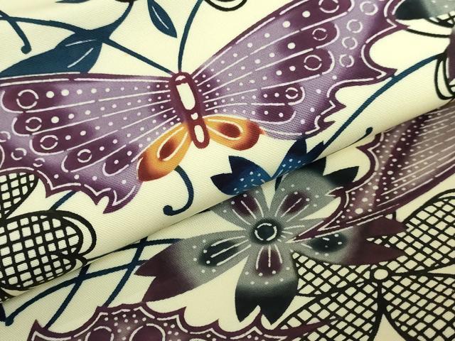 平和屋本店■最高級 城間栄順 本場琉球紅型 塩瀬 九寸名古屋帯 花蝶文 逸品 DZAB0207kh5