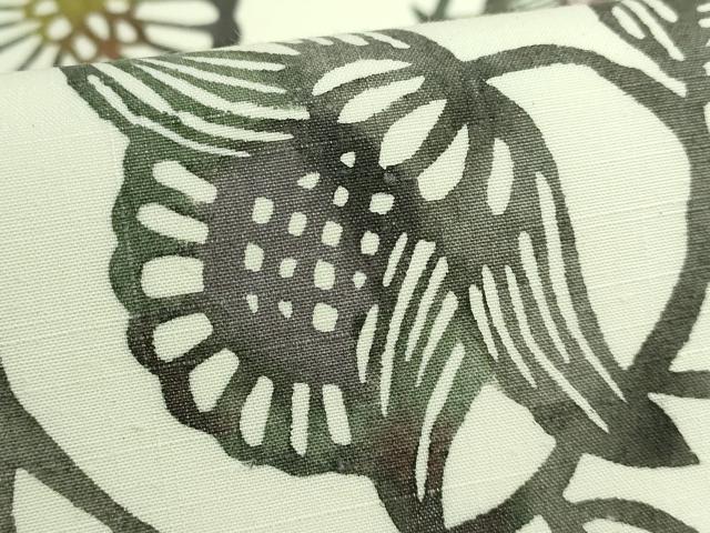 平和屋着物●極上 結城紬 六通柄袋帯 紅型染 更紗花文 白寿苑謹製 証紙付き 逸品 DZAB0216kh5