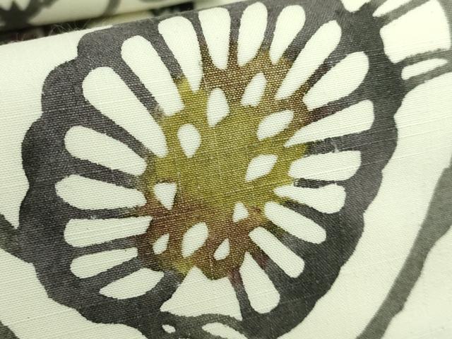 平和屋着物●極上 結城紬 六通柄袋帯 紅型染 更紗花文 白寿苑謹製 証紙付き 逸品 DZAB0216kh5