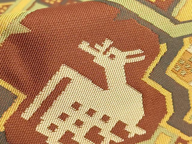 平和屋着物●極上 龍村晋謹製 全通柄袋帯 名物有栖川華鹿文錦 逸品 DZAB0249kh5