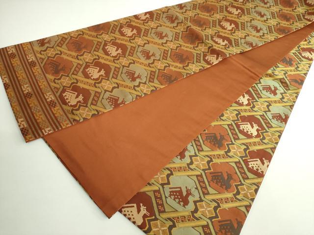 平和屋着物●極上 龍村晋謹製 全通柄袋帯 名物有栖川華鹿文錦 逸品 DZAB0249kh5