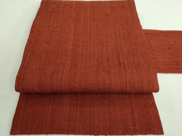 平和屋本店■極上 浦野理一 経節紬 九寸名古屋帯 赤胴色 逸品 DZAB0260kh5