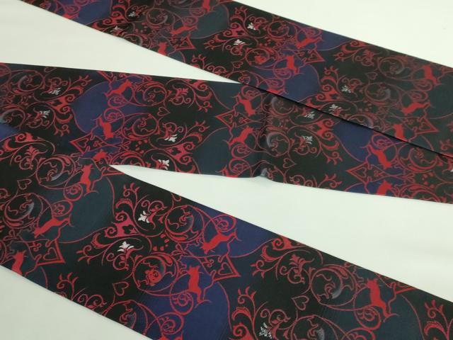 平和屋着物●極上 半幅帯 BANKAN わものや 猫 唐草 黒地 銀糸 逸品 DZAB0270kh5