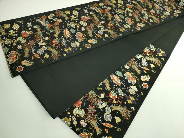 平和屋着物●極上 西陣の老舗 1782年創業 山下織物 六通柄袋帯 唐織 豊年宝尽くし 黒地 金糸 逸品 DZAB0276kh5