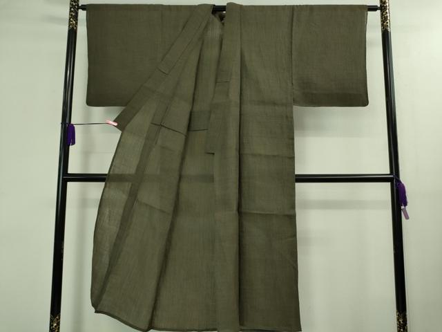 平和屋着物*極上 夏物 男性 本場小千谷ちぢみ 麻 色無地 千歳茶色 逸品 DZAB0309kh5