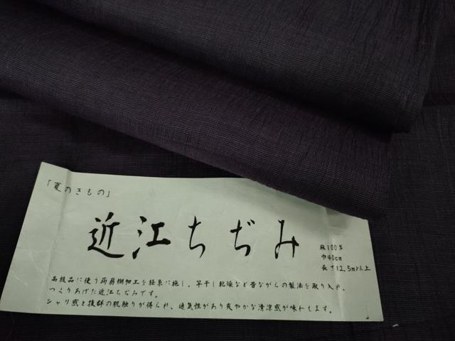 平和屋着物■極上 夏物 織物の名産 近江ちぢみ 麻 色無地 深紫色 証紙付き 逸品 DZAB0319kh5