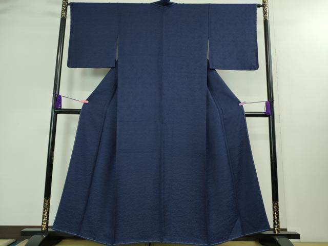 平和屋着物●極上 お召 本藍 鳳凰草花地紋 色無地 濃藍色 京都きもの友禅扱い 逸品 未使用 DZAB0340kh5