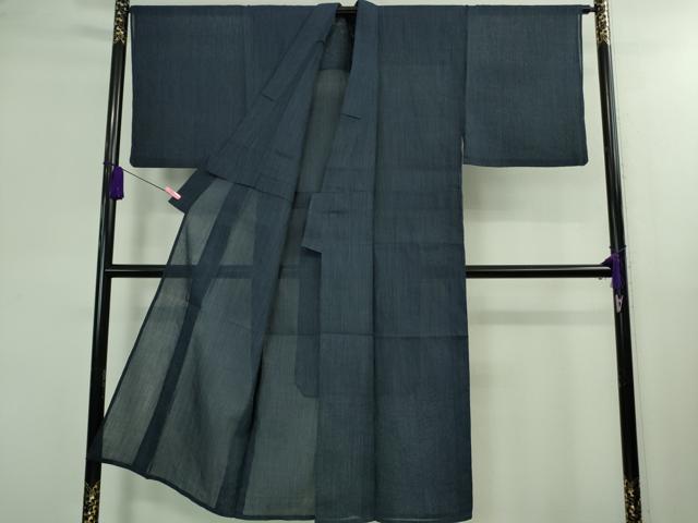 平和屋着物*極上 夏物 男性 本場小千谷ちぢみ 麻 縞 濃藍色 逸品 DZAB0354kh5