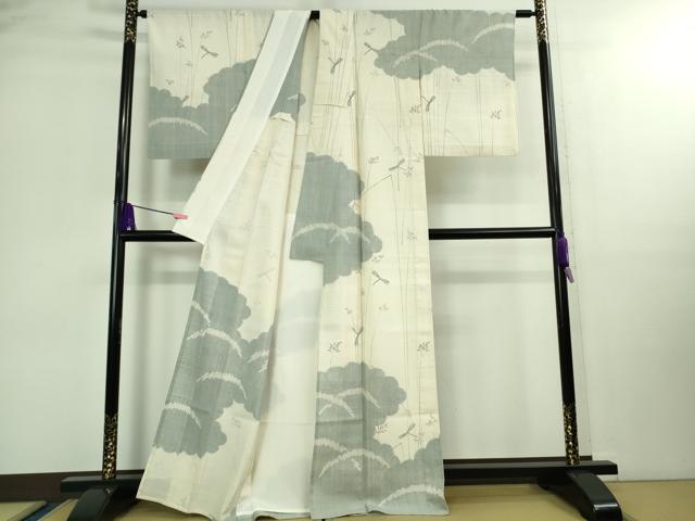 平和屋本店*極上 夏物 染織の名門 しょうざん 生紬 訪問着 手描き 蜻蛉 とんぼ 象牙色地 逸品 DZAB0361kh5