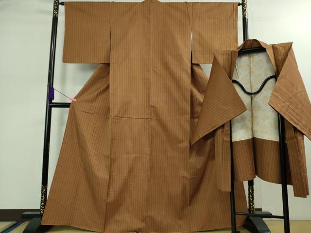 平和屋本店■極上 山下八百子 本場黄八丈 紬・羽織セット 市松綾織 逸品 未使用 DZAB0379kh5