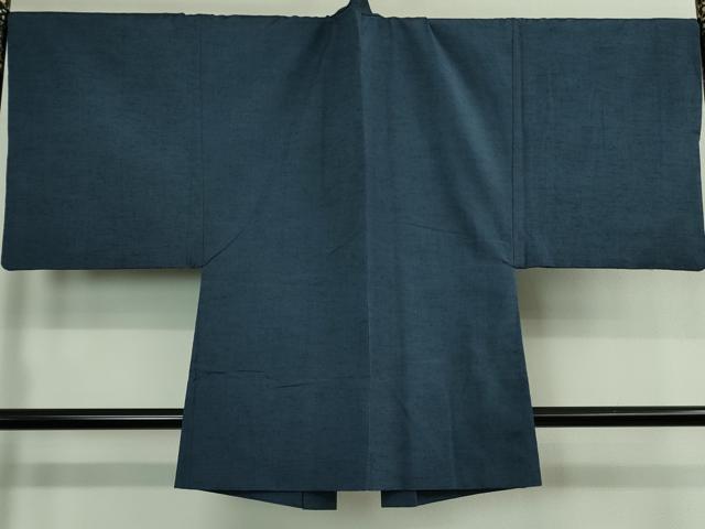 平和屋着物■極上 男性 山繭紬 アンサンブル キングサイズ 長羽織 色無地 青藍色 猪俣謹製 証紙付き 逸品 DZAB0398kh5