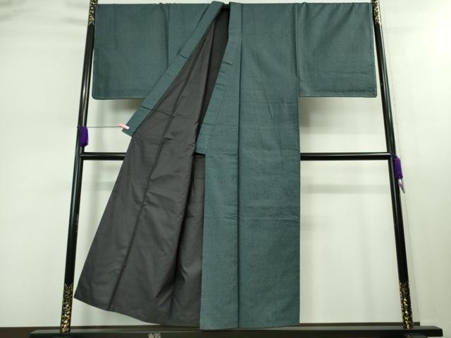 平和屋着物■極上 男性 紬 アンサンブル キングサイズ 長羽織 青藍色地 羽裏・松に雀 逸品 未使用 DZAB0401kh5