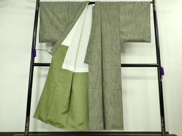 平和屋着物■極上 男性 髭紬 アンサンブル 長羽織 柳茶色地 羽裏・虎 逸品 DZAB0404kh5