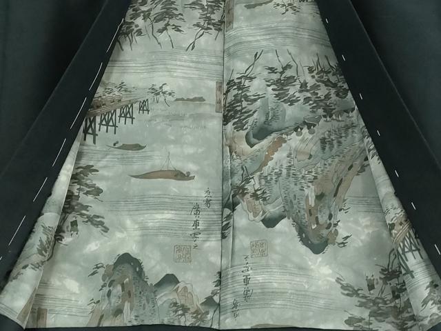 平和屋本店■極上 男性 紬 アンサンブル 長羽織 黒地 逸品 未使用 DZAB0419kh5