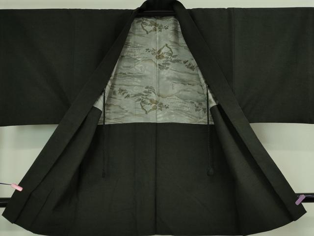 平和屋着物■極上 男性 紬 アンサンブル 長羽織 色無地 蝋色 羽織紐付き 逸品 DZAB0435kh5