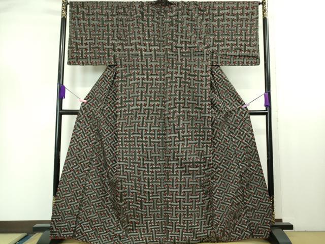 平和屋着物■希少 本場大島紬 龍郷絣 秋名バラ アンサンブル 羽織セット 逸品 DZAB0445kh5