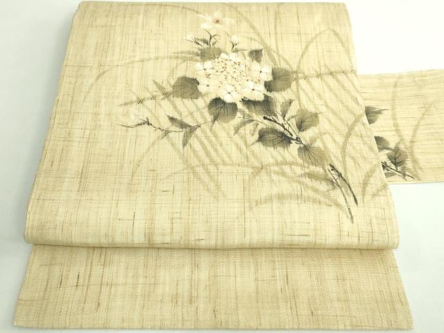 平和屋着物■極上 夏物 九寸名古屋帯 手描き 枝花文 麻 逸品 DZAB0458kh5