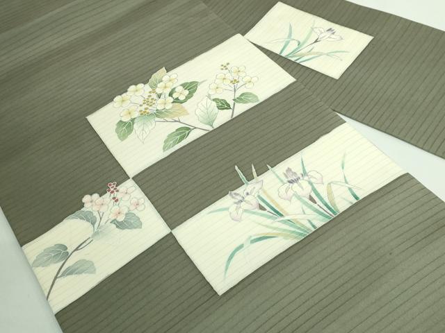 平和屋着物*極上 夏物 絽塩瀬 九寸名古屋帯 枝花文 濃い鶸茶色地 銀彩 逸品 DZAB0469kh5