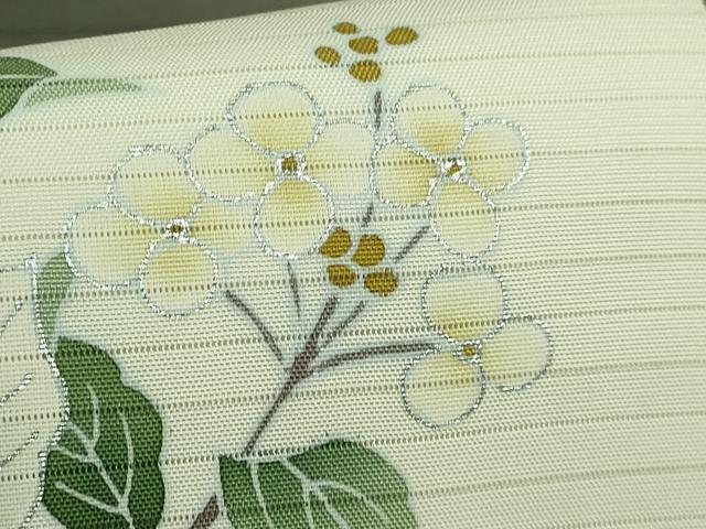 平和屋着物*極上 夏物 絽塩瀬 九寸名古屋帯 枝花文 濃い鶸茶色地 銀彩 逸品 DZAB0469kh5