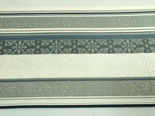 平和屋着物●極上 本場筑前博多織 八寸名古屋帯 花唐草間道 逸品 DZAB0482kh5