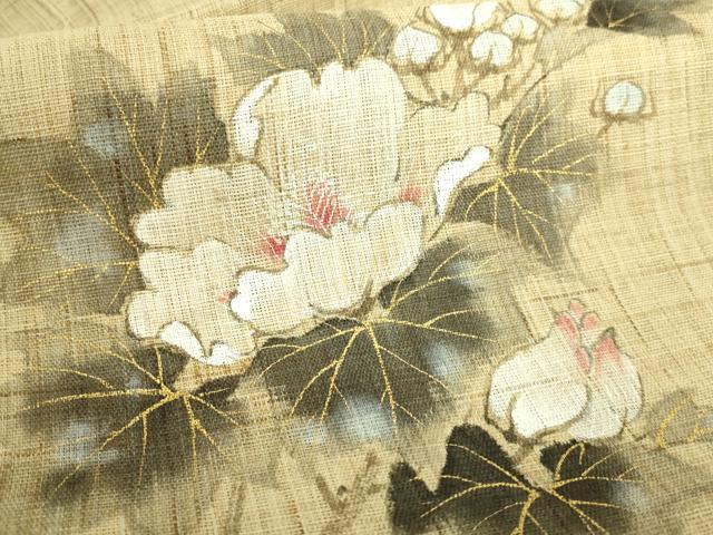 平和屋着物*極上 夏物 染色作家 桐山紫香 手描き 八寸名古屋帯 枝花文 金彩 逸品 DZAB0496kh5