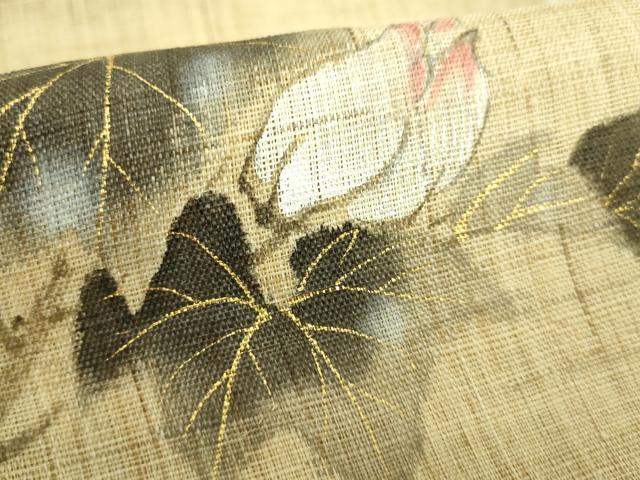 平和屋着物*極上 夏物 染色作家 桐山紫香 手描き 八寸名古屋帯 枝花文 金彩 逸品 DZAB0496kh5
