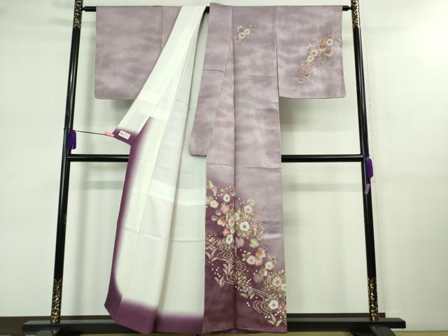 平和屋着物●極上 越後十日町の一流染匠 桐屋・翠山工房 訪問着 辻が花 暈し染め 金彩 銀通し地 やまと誂製 反端付 逸品 未使用DZAB0576kh5
