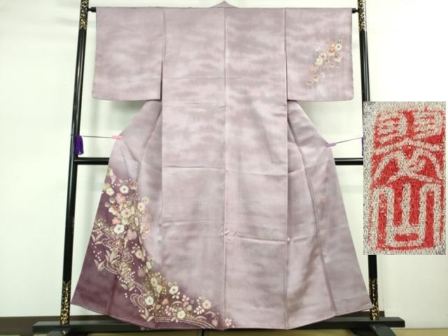 平和屋着物●極上 越後十日町の一流染匠 桐屋・翠山工房 訪問着 辻が花 暈し染め 金彩 銀通し地 やまと誂製 反端付 逸品 未使用DZAB0576kh5