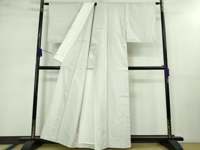 平和屋着物■極上 本場大島紬 白大島 単衣 市松文様 逸品 DZAB0584kh5