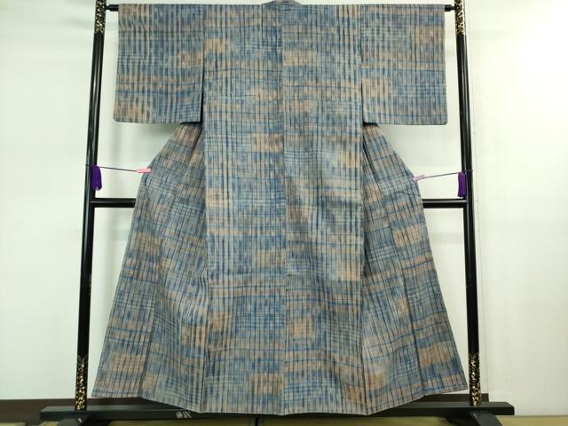 平和屋着物●極上 生紬 藍 格子 逸品 未使用 DZAB0588kh5