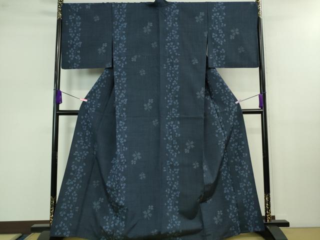 平和屋着物▽極上 結城紬 単衣 100亀甲 飛び亀甲柄 枝葉間道 四つ葉のクローバー 逸品 DZAB0596kh5