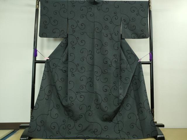 平和屋着物▽極上 本塩沢 単衣 唐草文 濃藍色地 逸品 DZAB0599kh5