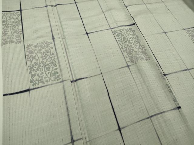 平和屋着物■極上 ぜんまい紬 単衣 花唐草格子文 逸品 未使用 DZAB0602kh5