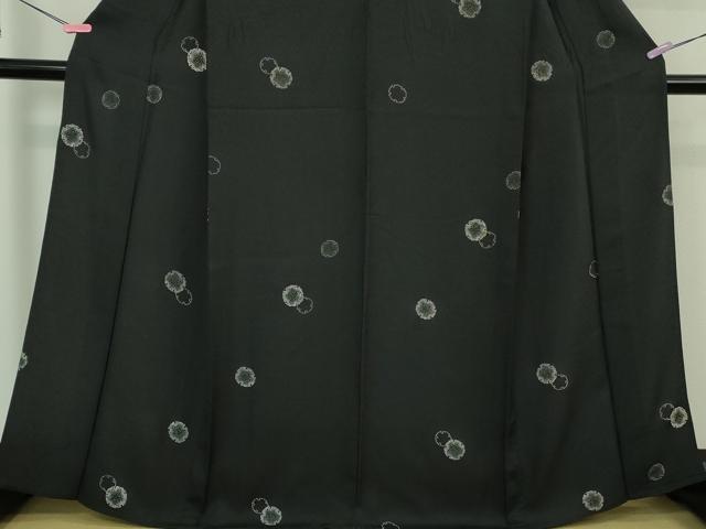 平和屋着物▽極上 飛騨印伝 小紋 単衣 雪輪重ね 黒地 反端付き 逸品 DZAB0614kh5
