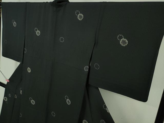 平和屋着物▽極上 飛騨印伝 小紋 単衣 雪輪重ね 黒地 反端付き 逸品 DZAB0614kh5