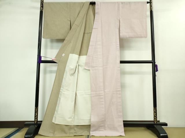 平和屋着物▽極上 お召 単衣 片身替わり 縞 綿 逸品 DZAB0617kh5