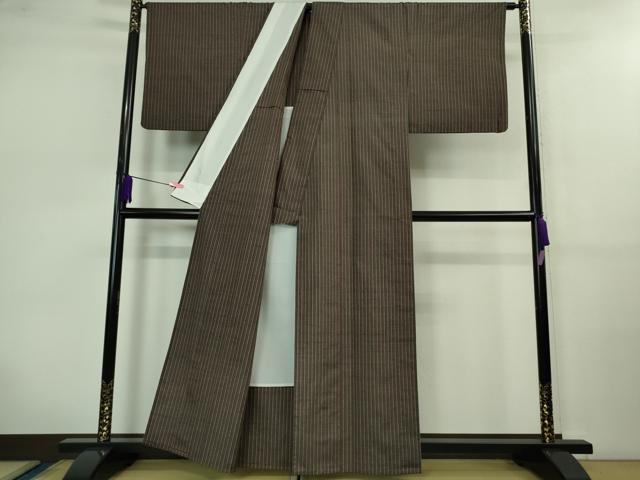平和屋本店■極上 石川県指定無形文化財 牛首紬 白山工房 手織り 縞 証紙付き 逸品 DZAB0618kh5