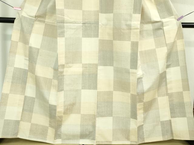 平和屋着物▽極上 結城紬 単衣 100亀甲 市松文様 逸品 DZAB0620kh5