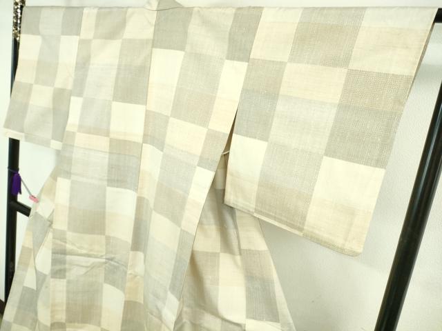 平和屋着物▽極上 結城紬 単衣 100亀甲 市松文様 逸品 DZAB0620kh5
