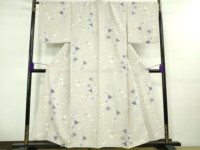 平和屋着物▽極上 小紋 単衣 23区 草花文 薄柿鼠色地 洗える着物 逸品 DZAB0629kh5