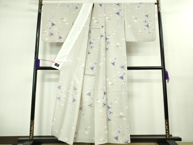 平和屋着物▽極上 小紋 単衣 23区 草花文 薄柿鼠色地 洗える着物 逸品 DZAB0629kh5