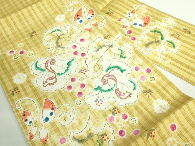 平和屋本店■希少 型絵染染色家・鈴木紀絵 九寸名古屋帯 手描き 絞り 舞花文 リス 逸品 DZAB0686kh5