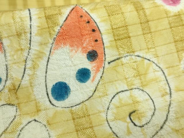 平和屋本店■希少 型絵染染色家・鈴木紀絵 九寸名古屋帯 手描き 絞り 舞花文 リス 逸品 DZAB0686kh5