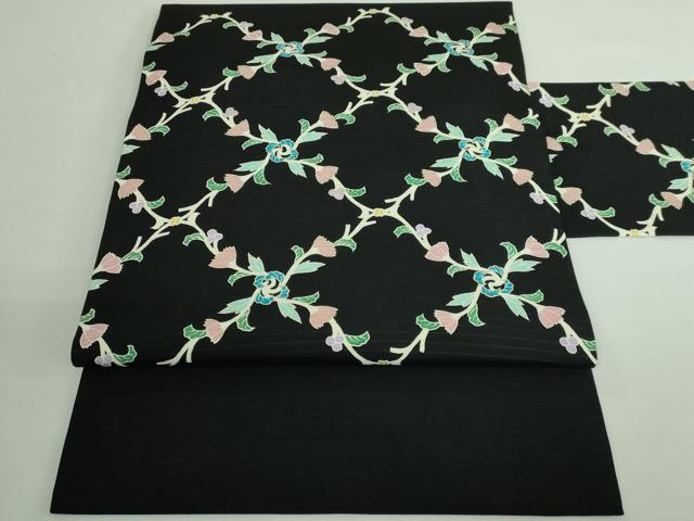 平和屋着物■極上 夏物 絽塩瀬 九寸名古屋帯 網目花文 黒地 金彩 逸品 DZAB0694kh5