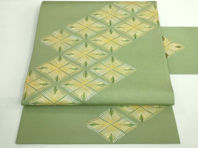 平和屋本店●希少 人間国宝 福田喜重 刺繍 塩瀬 九寸名古屋帯 菱松文 金糸 逸品 DZAB0726kh5